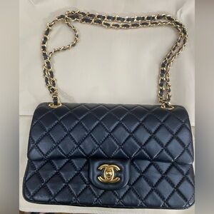 Chanel Navy Quilted Shoulder Bag with Gold Chain
